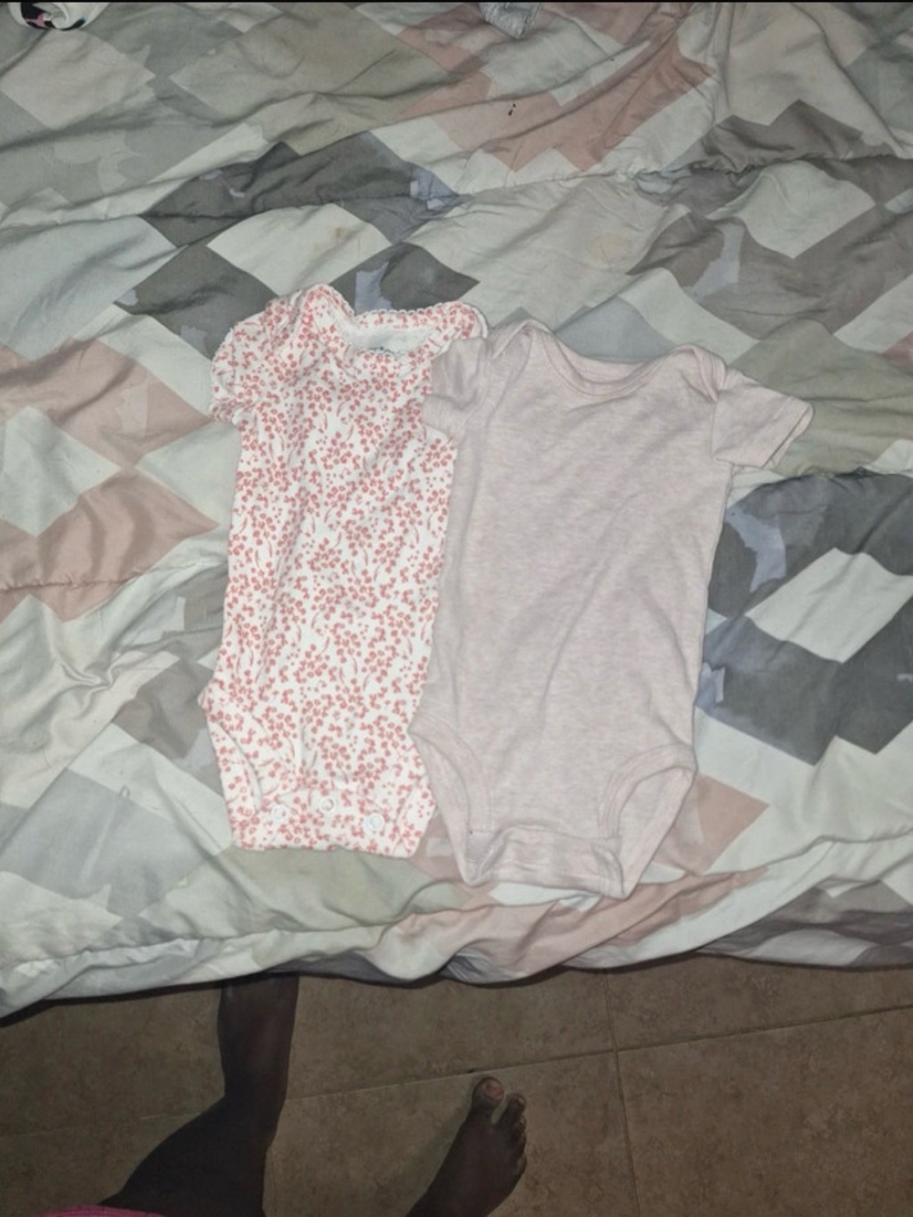 Infant Pink Floral and Solid Short-Sleeve One-Piece Bodysuits - 2-Pack